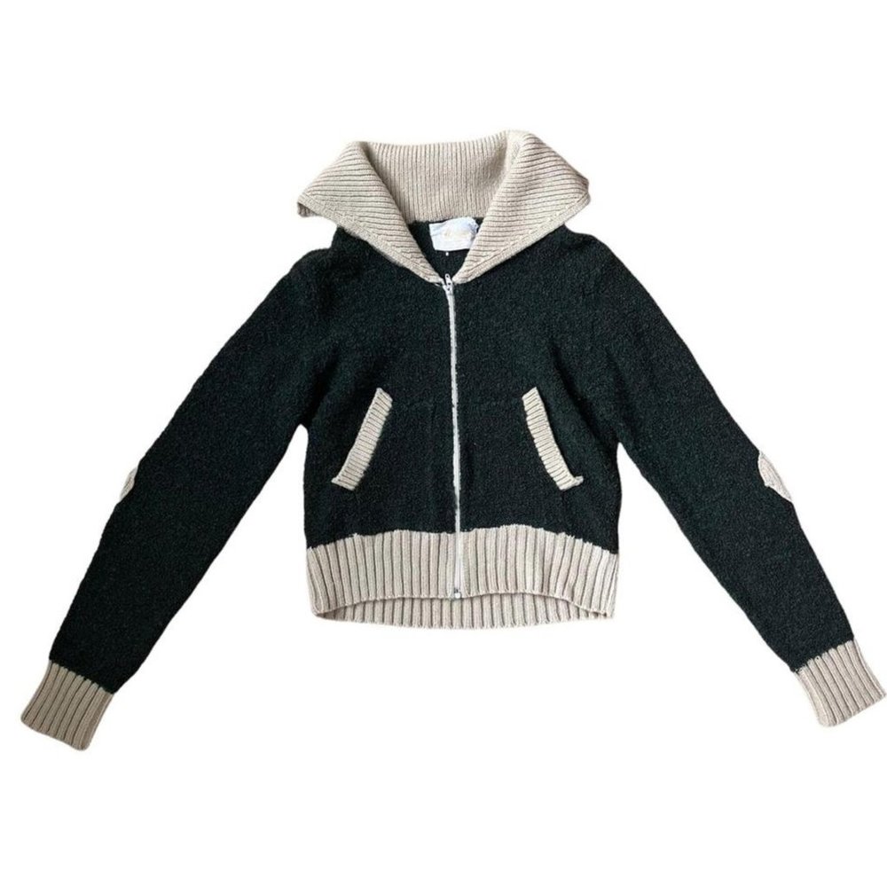 vintage 60s or 70s cropped acrylic zip-up cardigan